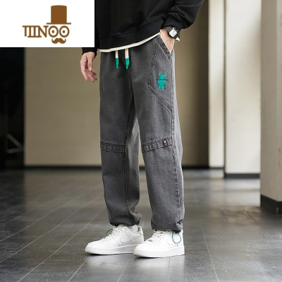 YANXU牛仔裤子男秋季2023新款青少年初中高中学生胖子宽松大码休闲长裤
