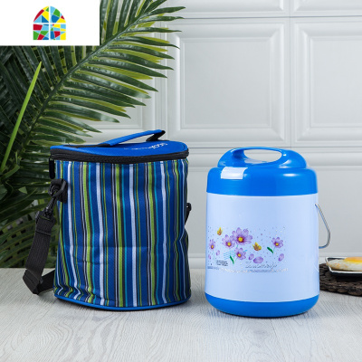 1.6L双层玻璃内胆保温饭盒玻璃保温饭瓶便当盒提锅多层提锅 FENGHOU 1.6L蓝色中间白花跟卡通随机发货