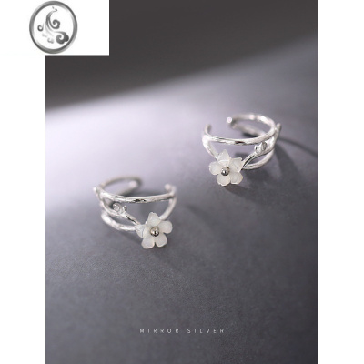 JiMi925原创银银花朵耳夹女耳骨夹假耳钉耳环无耳洞耳饰ins国潮