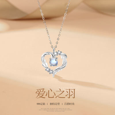 S999纯银原创爱心项链女小众设计锁骨链吊坠2024新款项饰批发送女朋友老婆情人节七夕生日礼物
