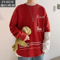 SUNTEK2020年新款时尚炸街卫衣男潮春夏薄款外套港风胖子大码假两件上衣卫衣