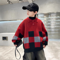 男童POLO衫毛衣新款秋冬大儿童冬装加厚翻领红色上衣针织衫潮