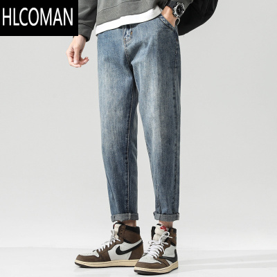 HLCOMAN弹力牛仔裤男款加绒宽松直筒小脚男裤款潮牌休闲长裤男士