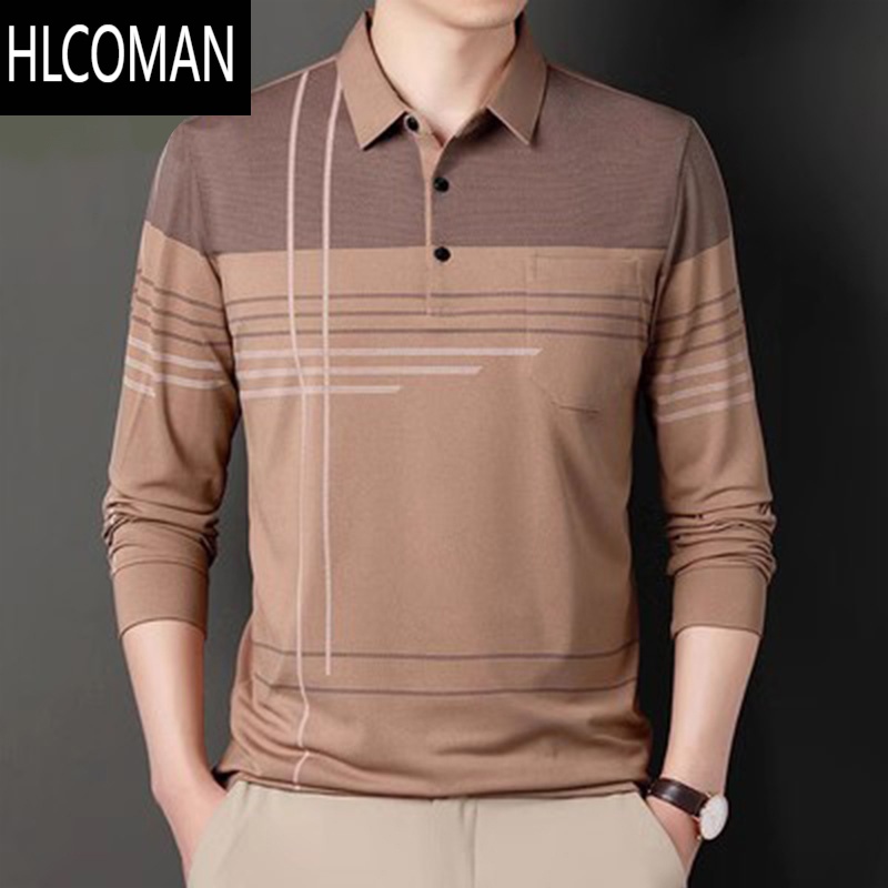 HLCOMAN时尚精品爸爸长袖t恤中年父亲短袖t恤男上衣男有口袋打底polo