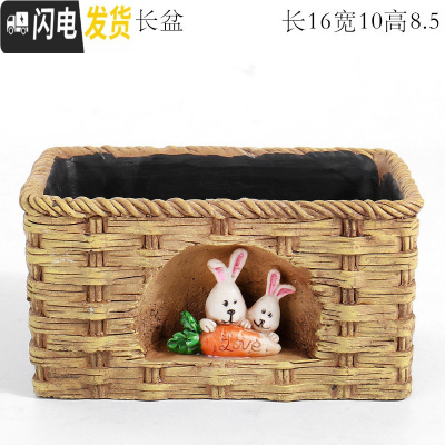 三维工匠大号特大号口径蘑菇房子小号可爱少女心延禧微景观多肉花盆器拼盘 大号萝卜兔长盆 中等花盆容器