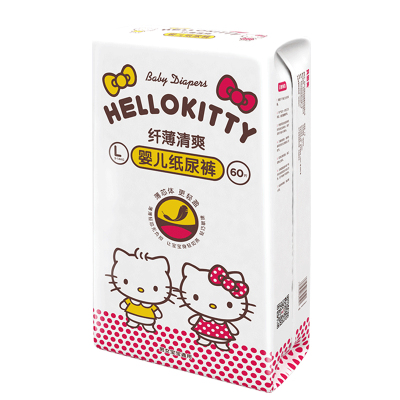 贝因美HelloKitty纤薄清爽婴儿纸尿裤超薄透气宝宝尿不湿L码60片