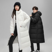 冬季情侣羽绒服男女纯色男士中长款过膝加厚时尚潮牌保暖连帽外套