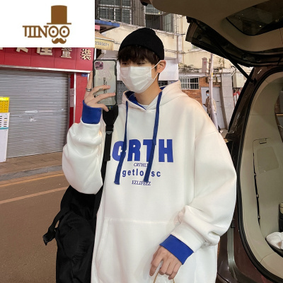 YANXU学院风卫衣男大码宽松青少年灰色上衣潮牌美式假外套