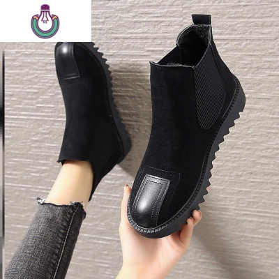 FISHBASKET女靴切尔西靴马丁靴女单靴短筒性感中筒靴女士潮牌皮面粗跟靴子