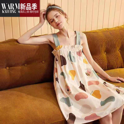 睡衣女夏棉吊带睡裙甜美可爱性感休闲可外穿背心裙家居服SHANCHAO