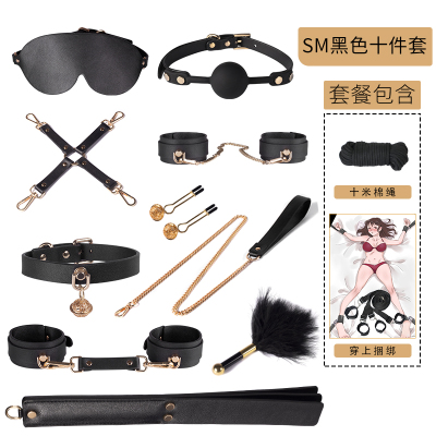 吉祥小炮SM道具调情趣用品女用捆绑手铐皮鞭子性玩具调教口球乳夹惩罚套装黑色十件套+10米捆绳+捆绑教程+床上捆绑带