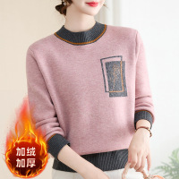 时尚提花款中老年妈妈上衣女冬季保暖小衫加绒加厚款中年针织衫女