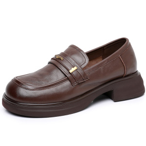 头层牛皮秋季新款英伦风百搭小皮鞋女复古厚底舒适乐福鞋女鞋