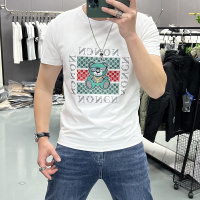 夏季新款丝光棉男士半袖时尚薄款短袖T恤烫钻小熊打底衫上衣潮ins