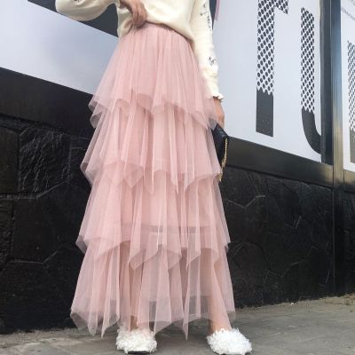 蛋糕裙半身裙中长款纱裙女夏韩版学生不规则仙女矮个子网纱裙子多艺猫