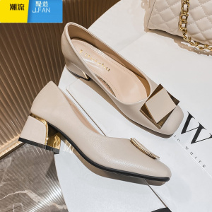 聚范浅口中跟秋款单鞋女2024年新款粗跟小香风高跟鞋女大码女鞋41-43