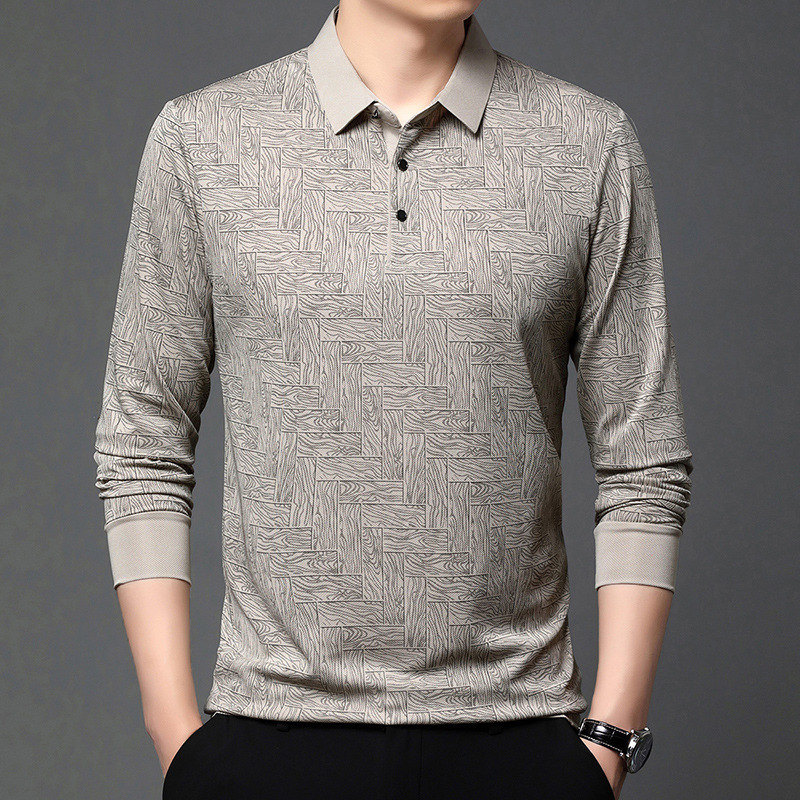 2025春季新款长袖男T恤轻熟休闲翻领提花热卖男士polo衫