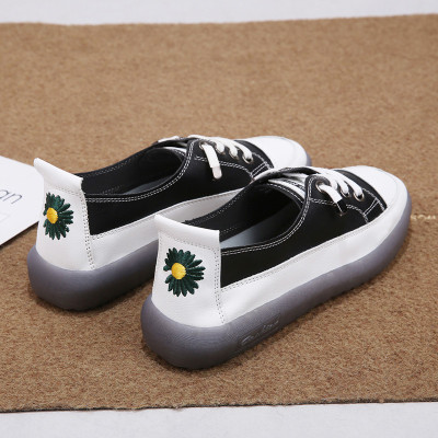 枫述小白鞋女新款小邹菊韩版软皮软底休闲女鞋防滑系带平底单鞋子