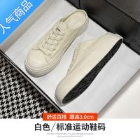 SUNTEK帆布鞋女夏季2023新款一脚蹬百搭小白鞋配裙子白色半拖透气板鞋子