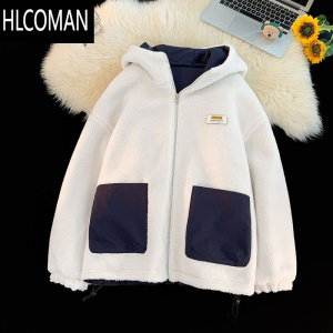 HLCOMAN双面穿羔绒棉衣外套男女冬季休闲宽松百搭情侣加绒p暖显瘦棉袄