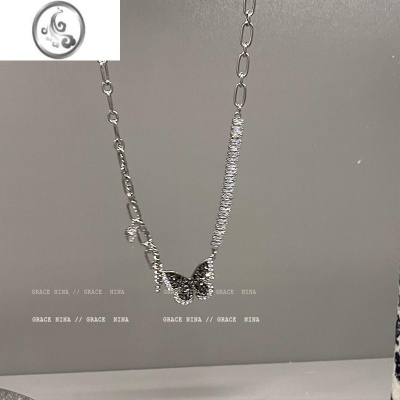 JiMi被问爆了!黑色锆石蝴蝶项链女夏锁骨链2023年新款颈链小众高级感