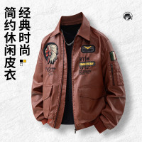 男士休闲皮衣2025年春秋新款皮夹克翻领机车服潮流百搭外套休闲服