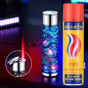 网红新款浮雕盘龙防风打火机粉色火焰个性创意七彩闪灯便携点火器