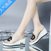 SUNTEK坡跟凉鞋2022年新款女夏透明高跟鞋厚底一字带百搭时尚外穿凉拖鞋