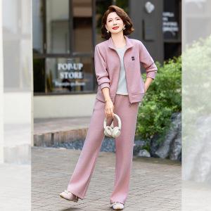 时尚加绒妈妈运动套装气质休闲中老年女大码宽松衣服40-60岁中年_576