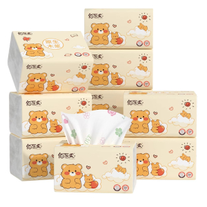 鑫欣韵 抽纸卡通小熊印花家用实惠装餐巾面巾擦手卫生纸巾婴儿厕纸 箱 30包*460张