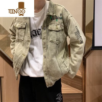YANXU美式复古水洗做旧牛仔外套男生新款休闲宽松百搭潮牌夹克上衣