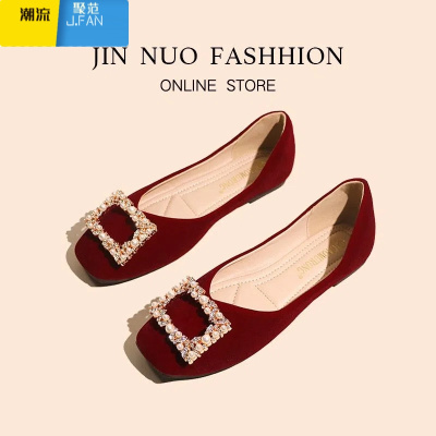 聚范红色婚鞋女秀禾婚纱两穿平底新娘鞋大码孕妇单鞋不累脚低跟结婚鞋