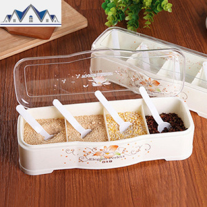 调料罐套装调味料盒子厨房用品带盖料盒盐罐调味品家用带勺收纳盒 三维工匠 默认颜色