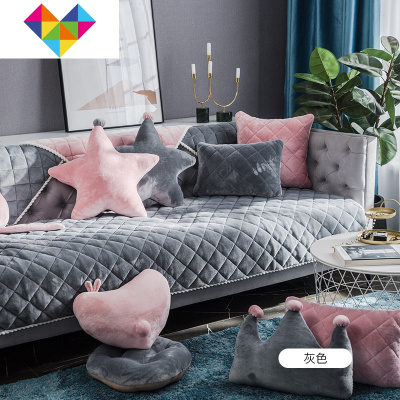 沙发垫四季通用北欧简约防滑毛绒沙发巾靠背巾沙发罩套加厚坐垫毯水晶绒-灰色70cm*150cm适合垫子-御蓝锦