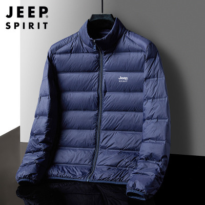 吉普秋冬新款羽绒服男户外防风立领外套羽绒防可收纳外套