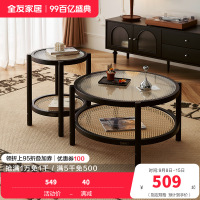 全友家居法式复古组合茶几小户型高矮圆形边几客厅家具休闲置物桌