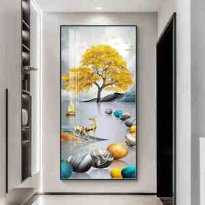 维诺亚入户玄关装饰画轻奢正门对面墙壁画简约玄幻走廊过道竖版挂画