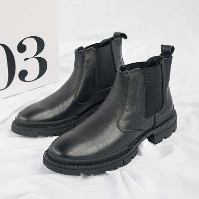 Ideamini切尔西靴男黑色高帮马丁靴潮流百搭韩版一脚蹬发型师短靴中帮靴子靴子