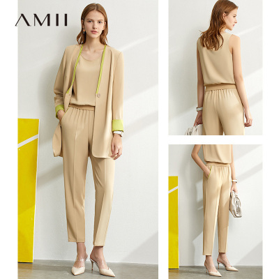 Amii轻熟风洋气套装两件套女2020春新款外套裤装背心时尚三件套潮