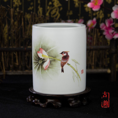 景德镇陶瓷创意收纳毛笔筒个性文房四宝艺术品摆件学生礼品笔筒三维工匠锦盒只能装下笔筒