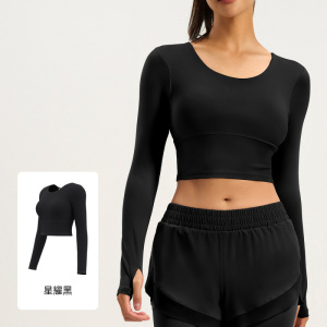 交叉美背瑜伽服免穿文胸运动上衣显瘦健身瑜伽长袖女