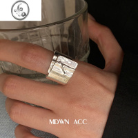 JiMi日韩S925银个性宽边戒指女复古时尚重工几何波浪开口指环食指戒潮