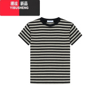 YIBUSHENG小众撞色条纹短袖T恤女季小个子短款修身内搭正肩上衣