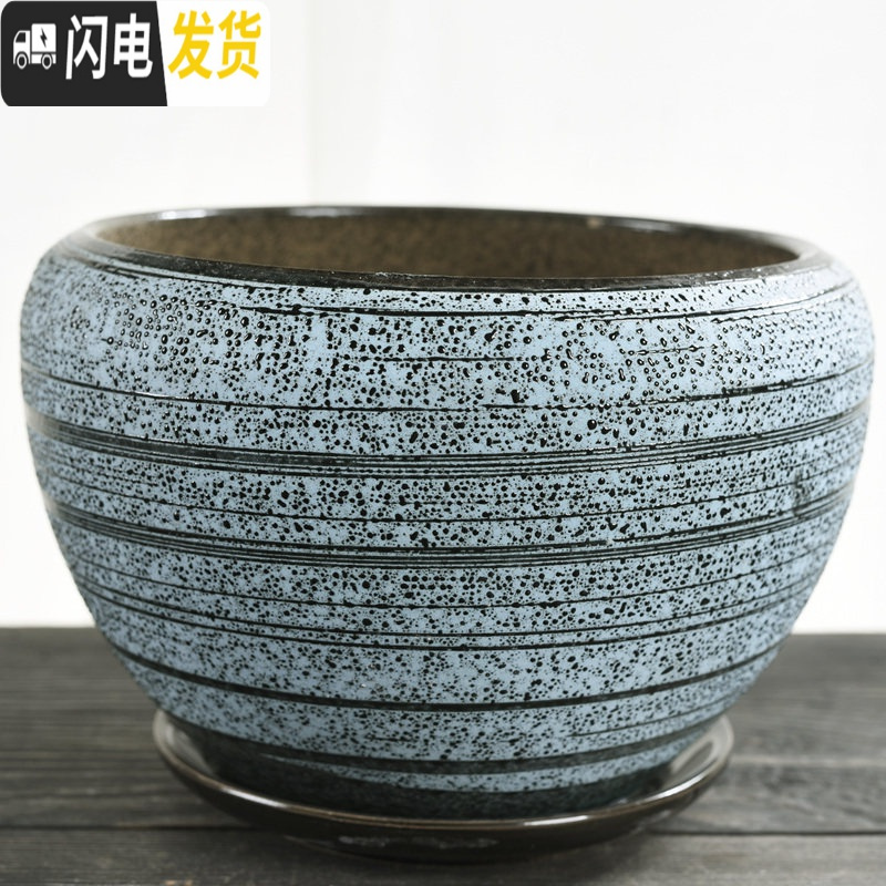 三维工匠花盆陶瓷大号特大带托盘绿萝创意家用吊兰个性多肉小花盆 S1苹果蓝雪花釉单个 特大花盆容器