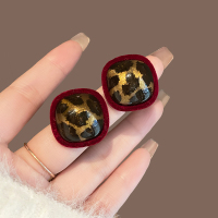 复古红色豹纹耳钉轻奢高级感气质耳环2024新款小众港风耳饰女送女朋友老婆情人节七夕生日礼物