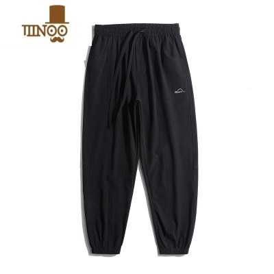 YANXU夏季拼接束脚裤男潮牌ins字母刺绣裤子2023新款小脚裤休闲长裤男