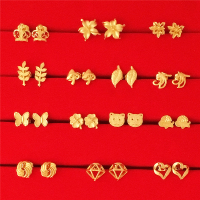 时尚新款皇冠桃心耳钉仿越南沙金假黄金百搭铜镀金女款耳钉防过敏送女朋友老婆情人节七夕生日礼物