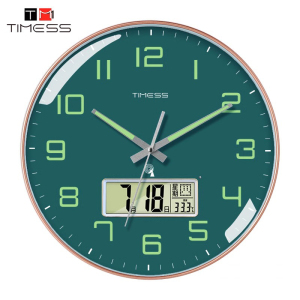 TIMESS夜光电波钟表挂钟客厅家用时尚2024新款挂墙电子钟大气