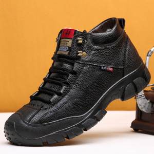 冬季棉鞋男士中老年保暖加绒加厚真皮羊毛爸爸鞋子老人高帮棉皮鞋