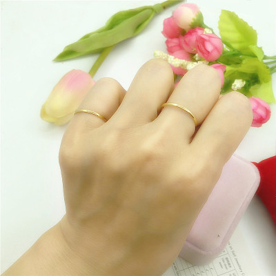 韩版超细简约尾戒小指关节指环仿沙金镀金情侣款光面戒指久不掉色送女朋友老婆情人节七夕生日礼物